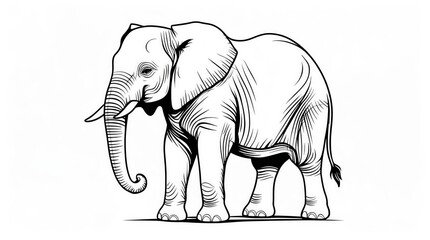 A majestic monochrome illustration of an elephant with detailed line work on a plain background suitable for drawing book