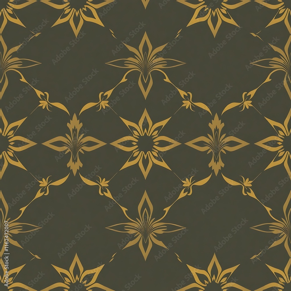 Poster golden floral damask pattern: elegant and sophisticated, this seamless pattern features intricate go