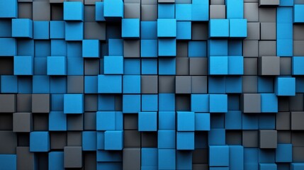 Abstract Blue and Gray Cube Wall: A 3D Digital Art Background
