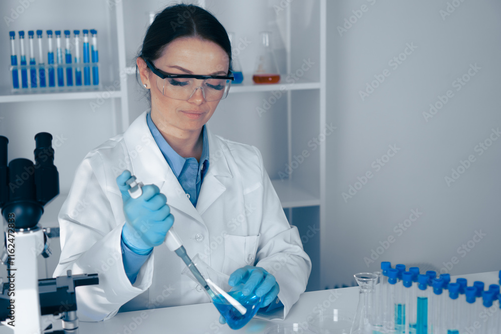 Aufkleber A dedicated scientist conducts vital lab research in biomedical studies and biotechnology, using precise instruments like pipettes to advance healthcare and enhance technology for societys benefit