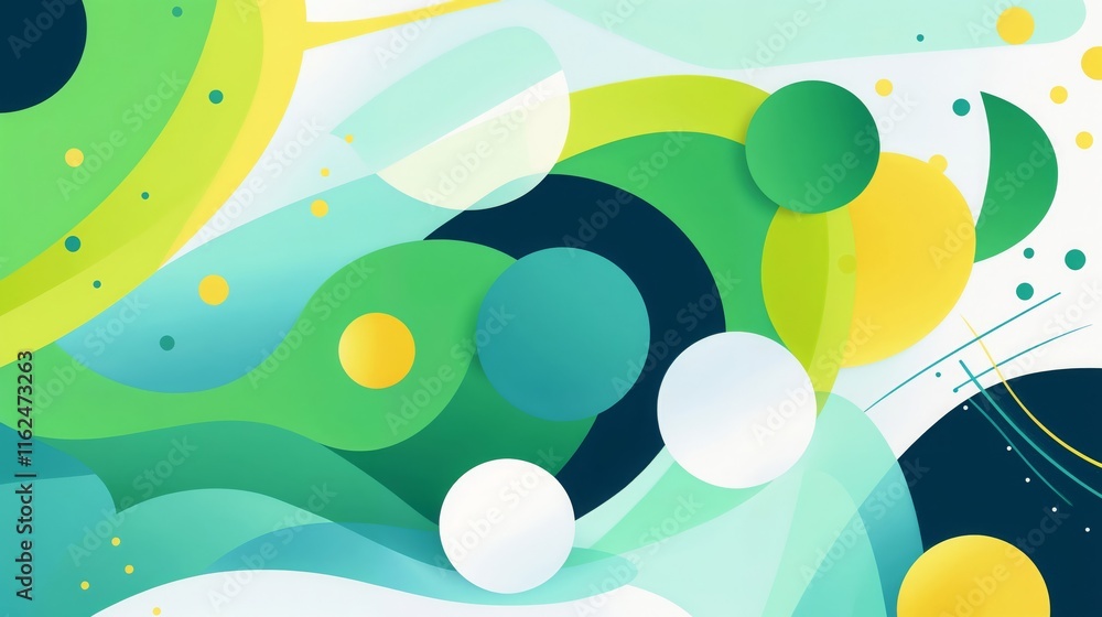 Poster abstract composition with overlapping colorful circles and smooth lines.harmony. energy. dynamic flo