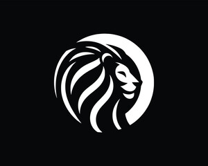 White Color Lion Head Logo Design Vector Template.