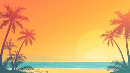 Fototapeta premium Tropical Sunset Beach Scene With Palm Trees