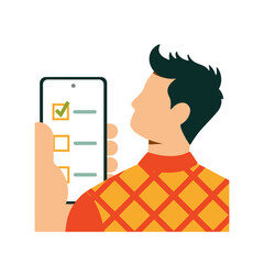 Man with a phone in his hand. Color vector illustration on a white background.