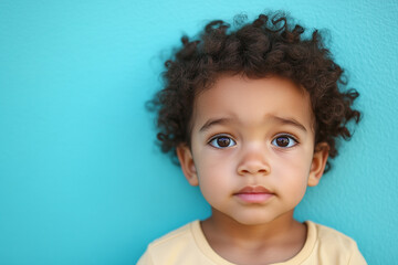 Naklejka premium Cute boy on blue pastel color background.