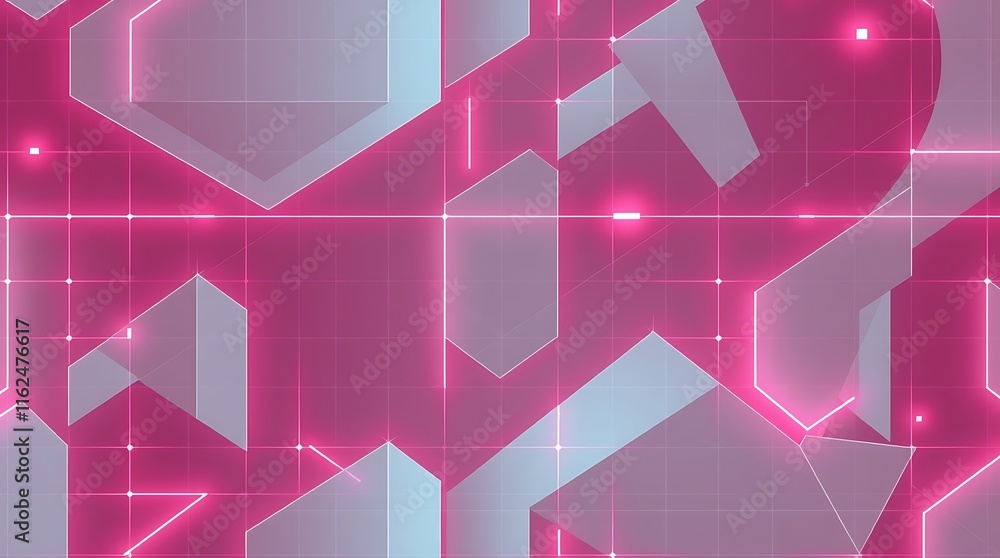 Poster abstract geometric neon glow: a captivating abstract background with geometric shapes and neon pink 