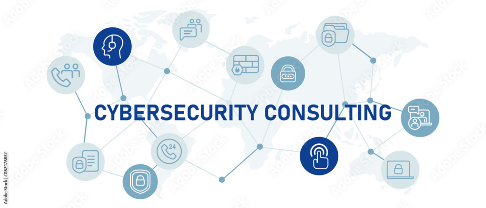 Poster cyber security consulting illustration with icon consultant service advice it security solution prot