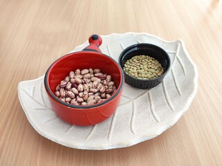 Green lentils and beans on the table