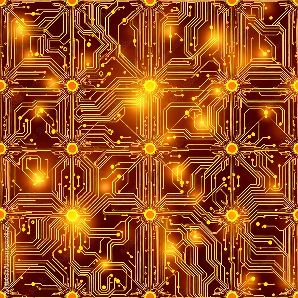 Aufkleber circuitry of innovation: a mesmerizing pattern of intricate gold circuitry, pulsating with vibrant e