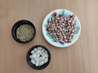 Green lentils and beans on the table