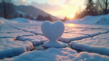 Fototapeta premium A realistic anti-Valentine’s Day image of a melting heart-shaped snowball on cracked pavement. Perfect for emotional storytelling and rejection themes..