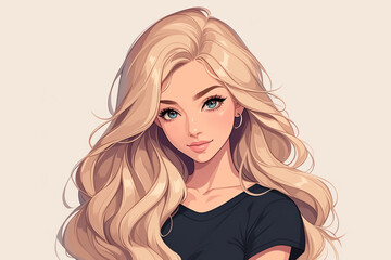 Naklejka premium 金髪ロングヘアーの女性のポートレート Generative AI