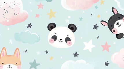 Adorable Animal Friends In A Pastel Sky