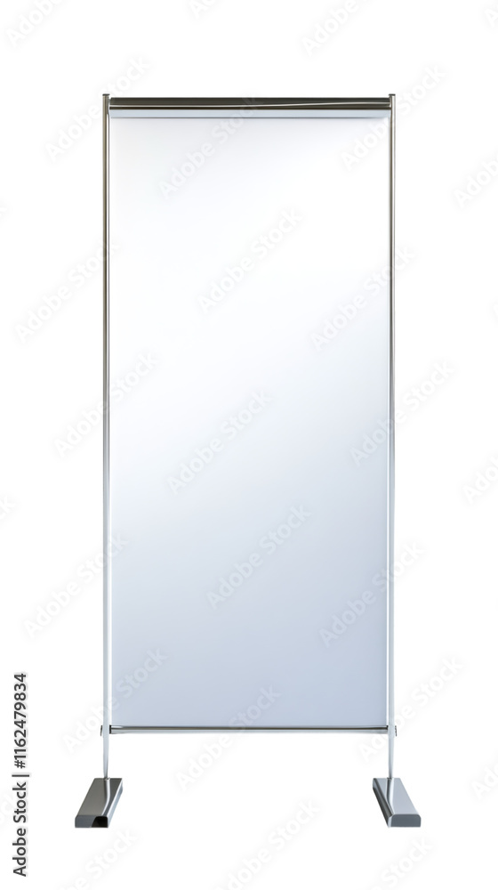 Poster Photorealistic vertical banner display stand in 3D rendering, transparent background, ready for graphic design mockup and presentation