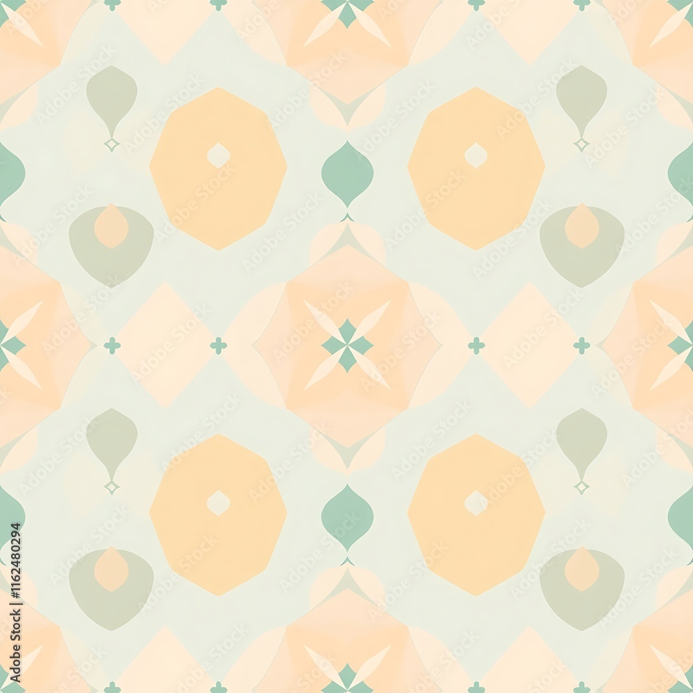 Poster Pastel Geometric Tile Pattern:  A subtle and stylish seamless pattern featuring a repeating design of soft pastels and geometric shapes.