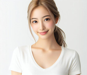 Fototapeta premium 白いTシャツの美女