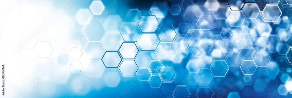Poster abstract blue hexagon background with bokeh effect and copy space for science and technology designs