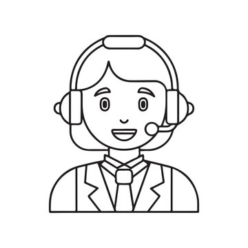 recommend clip art: Line art icon of a person with a headset, representing customer support or call center.