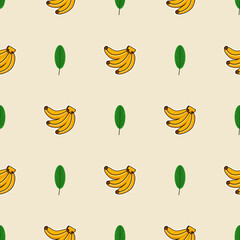 Banana cartoon so cute. On leaf banana background. Pattern seamless vector illustration. 
