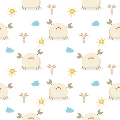 Fototapeta premium Crab cartoon so cute. On cloud tree sun white background. Pattern seamless vector illustration. 