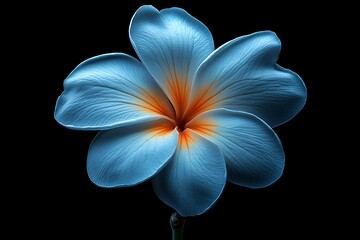 A Single Blue Plumeria Flower Isolated on Black