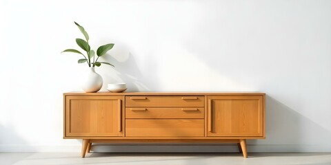 A wooden cabinet with a white wall above it