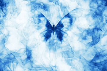 Elegant butterfly Shibori design, showcasing a minimalist and symmetrical tie-dye pattern, textile, fabric designs, and nature-inspired art with a touch of traditional craftsmanship