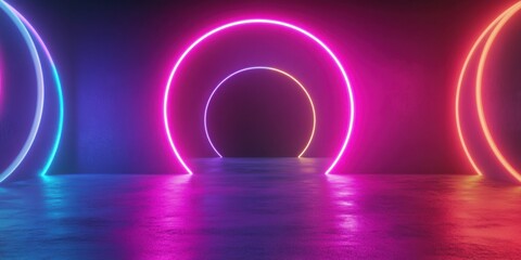 Concentric circles in vibrant neon colors, fading into a soft gradient for a futuristic, elegant atmosphere