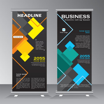 Business roll up banner design template vector, abstract background, modern x-banner, rectangle size banner, Vertical banner with identical design, 