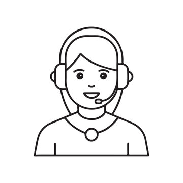 recommend clip art: Line art icon of a person with a headset, representing customer support or call center.