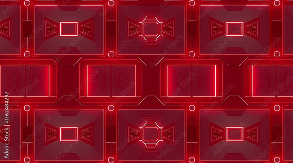 Poster abstract red neon geometric pattern: a captivating visual of a seamless, repeating pattern of red ne