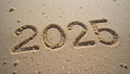 New Year's resolution concept 2025 written in sand