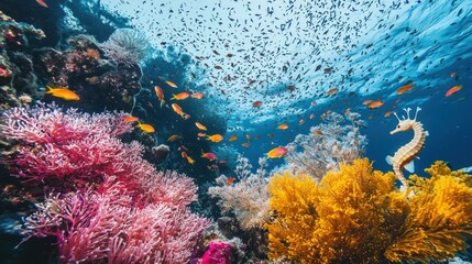 Vibrant Coral Reef Ecosystem With Seahorse And Fish