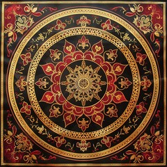 Fototapeta premium Ornamental mandala with golden color Budha Meditation Batik Culture, floral pattern islamic east
