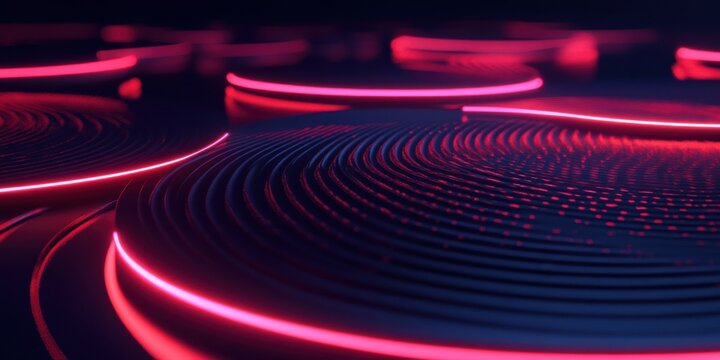 Dark concentric circle patterns with neon accents, fading into a space of infinite elegance and mystery