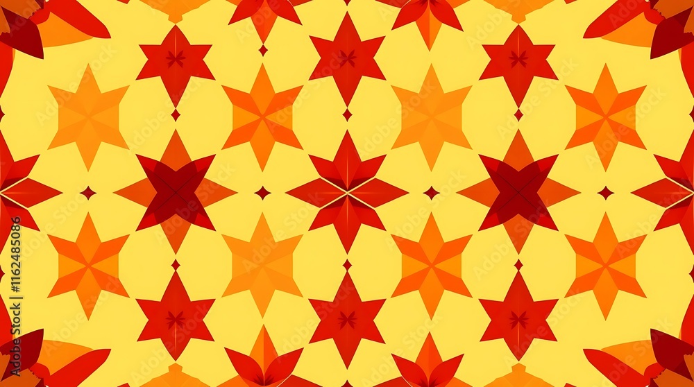 Poster red and orange star pattern seamless tile: a captivating and vibrant seamless pattern featuring red 