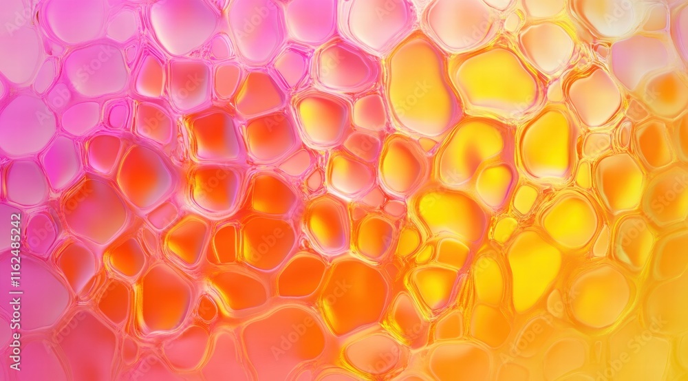 Poster 3d render of a colorful gradient background with an abstract honeycomb pattern in pink, yellow