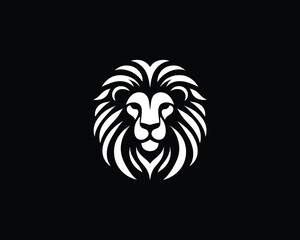 White Color Lion Head Logo Design Vector Template.