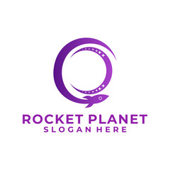 Rocket Galaxy logo design vector template. Circle Rocket Planet line logo design