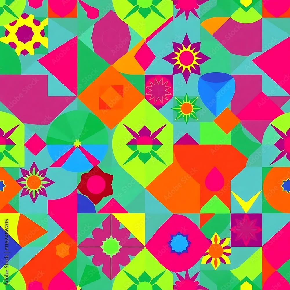 Poster abstract geometric pattern: vibrant and bold, this seamless pattern features a kaleidoscope of geome