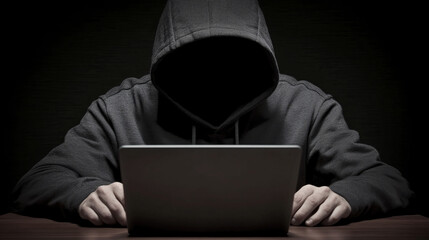 Hacker Typing Code on Computer in Dark Room: Cyber Crime, Phishing Scams, Malware Attacks, and Cloud Computing Errors Illustrating Cybersecurity Risks and System Vulnerabilities