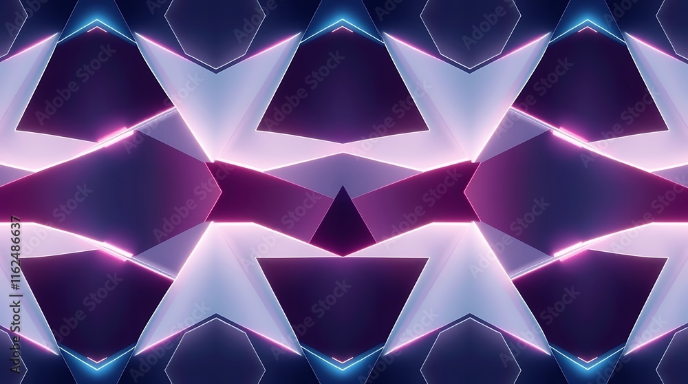 Poster abstract neon geometry: a mesmerizing kaleidoscope of vibrant neon lights, reflecting in a hypnotic 