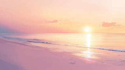 Obraz premium Serene Sunset Over Pink Sandy Beach Ocean