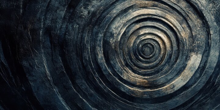 Elegant concentric circles with gradient textures, fading into a mysterious dark void for a futuristic yet chic design