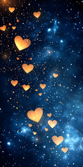 glowing celestial hearts and stars in romantic space scene love and valentine