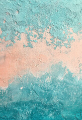 Teal and peach gradient blending into aqua and mint tones. Soft pastel shades with granular textures and metallic shimmer