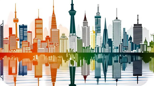 Urban Skyline Silhouette Illustration of Skyscrapers and Buildings at Night in China