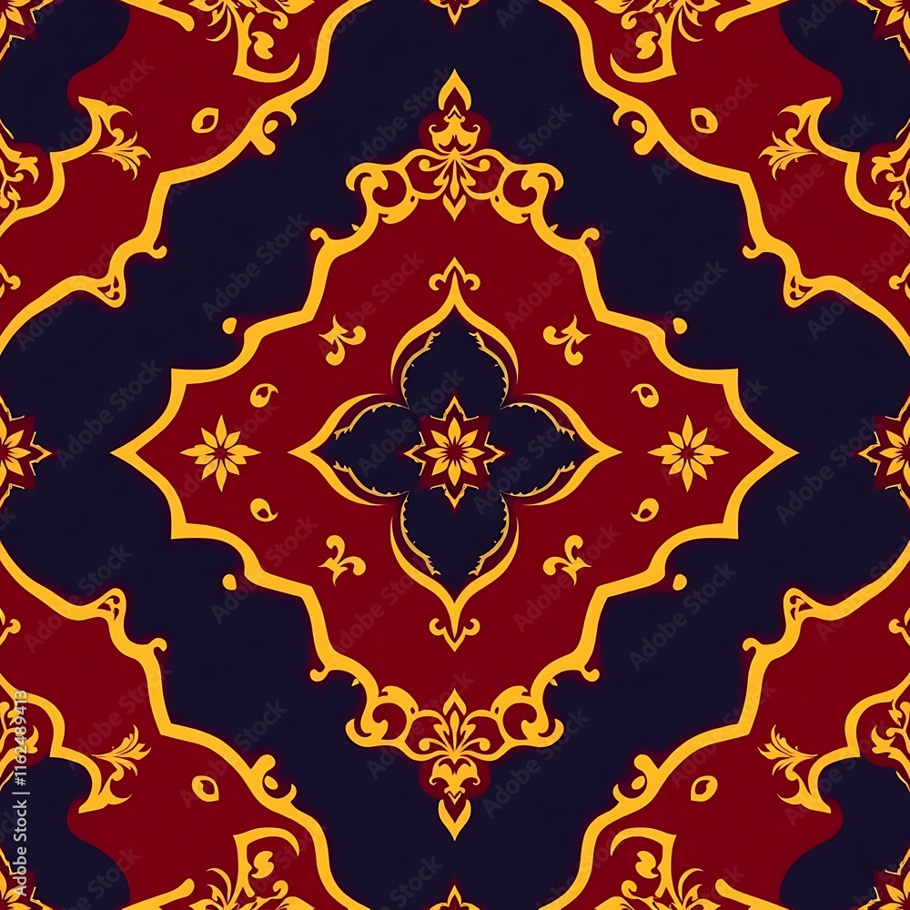 Poster ornate gold and red pattern: a captivating seamless pattern with intricate gold and red details on a