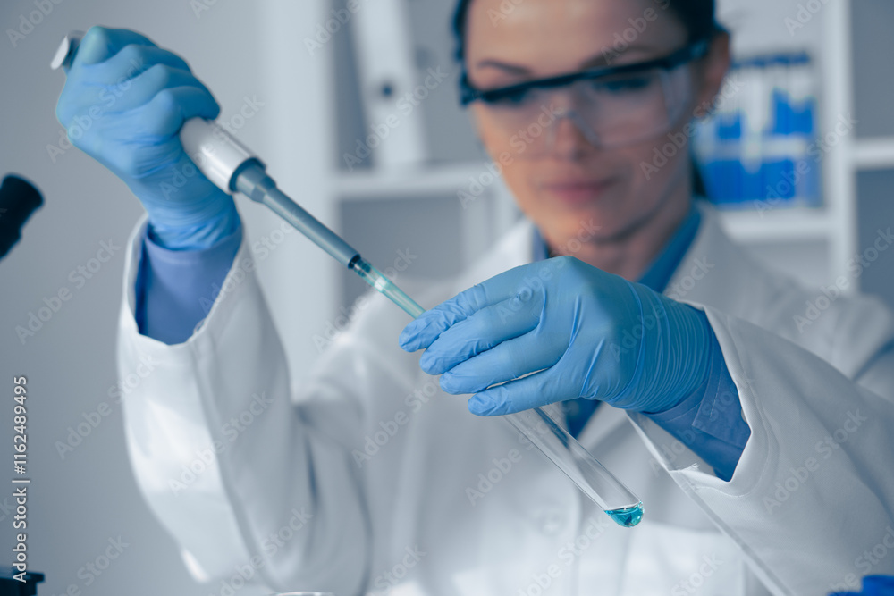 Poster in a stateoftheart laboratory, a dedicated scientist is employing a pipette to achieve precise measu