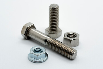 Bolts and nuts on a white background